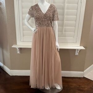 Maya Petite Bridesmaid short sleeve maxi tulle dress